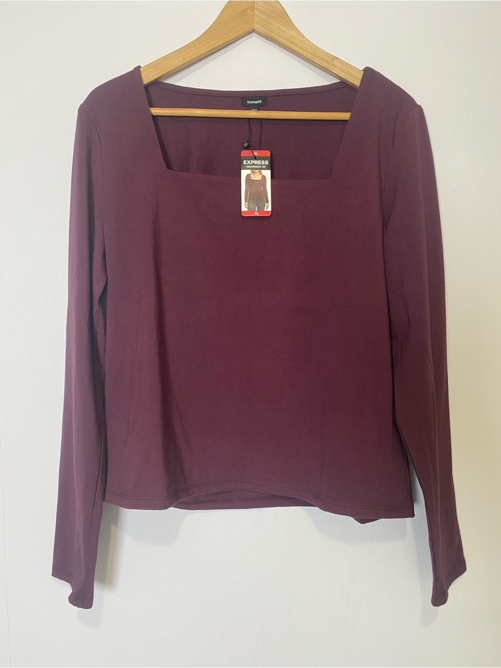 Express XL Square Neck Long Sleeve Burgundy Stretch Top NWT Women